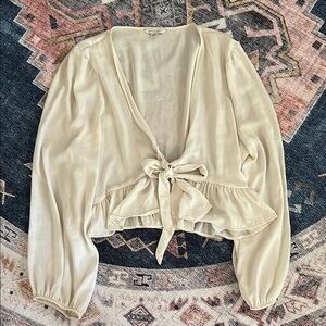 American Eagle Outfitters Cream Tie-Front Blouse